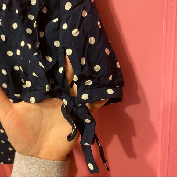 J. Crew Cropped Navy Polka Dot Top - Picture 6 of 7